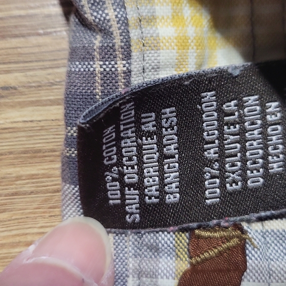 TIMBERLAND GRAY YELLOW PLAID ROLL TAB COTTON WESTERN BUTTON DOWN BUTTON SHIRT - Picture 5 of 15